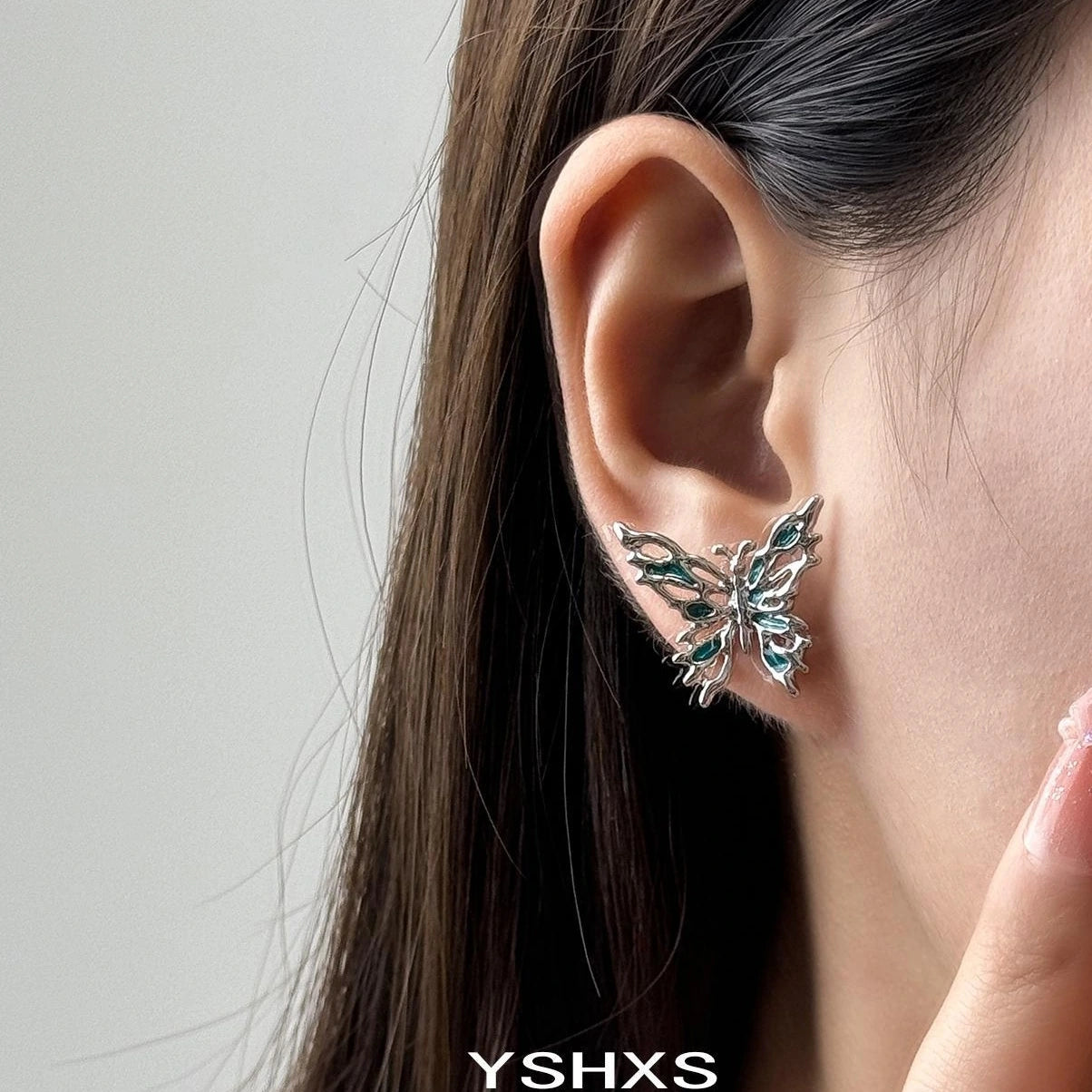 Hollow Blue Butterfly Stud Earrings