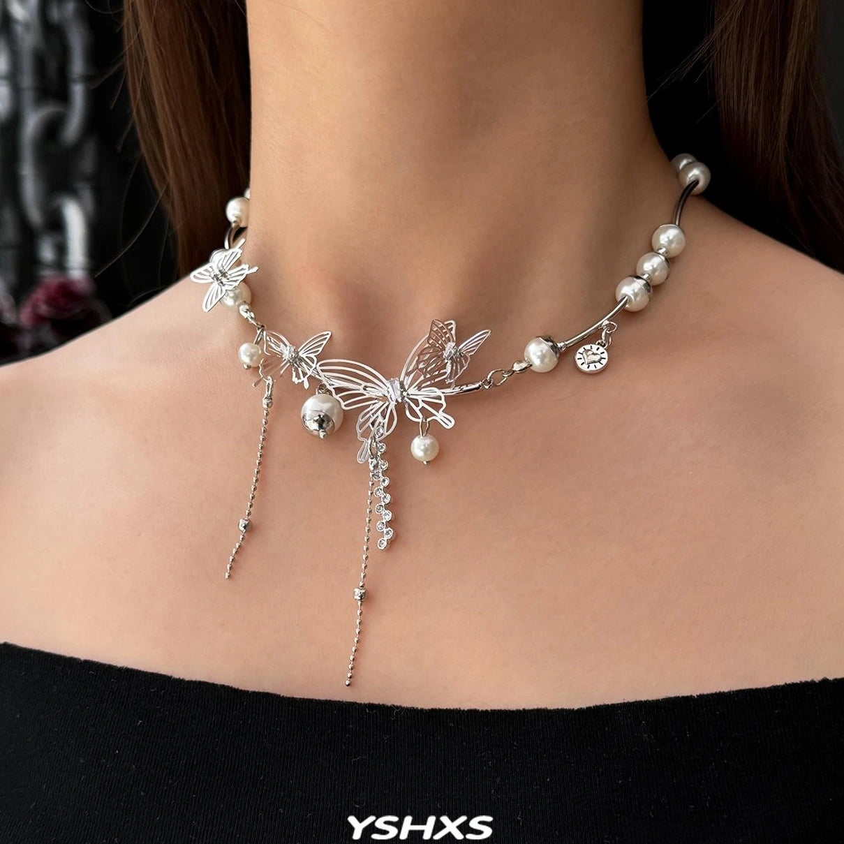 Accessories Hollow Butterfly Pearl Y2K Fringe Choker
