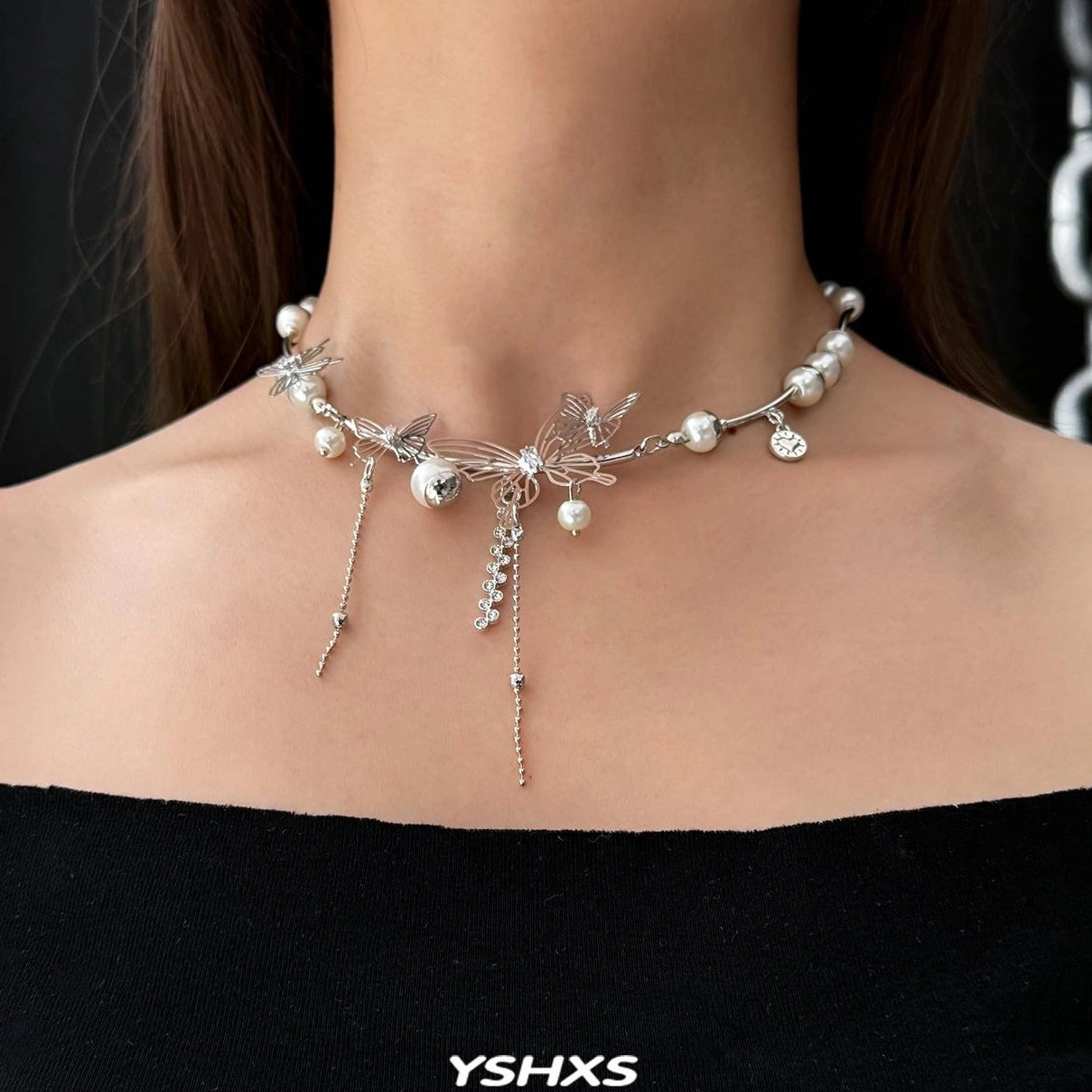 Accessories Hollow Butterfly Pearl Y2K Fringe Choker