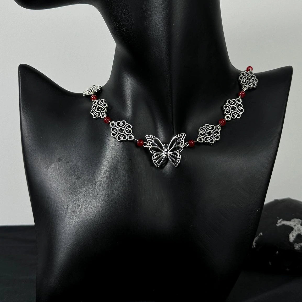 Accessories Hollow Butterfly Red Zircon V-neck Necklace