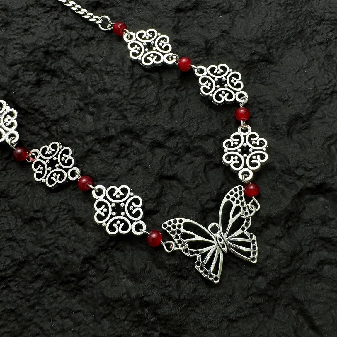 Accessories Hollow Butterfly Red Zircon V-neck Necklace