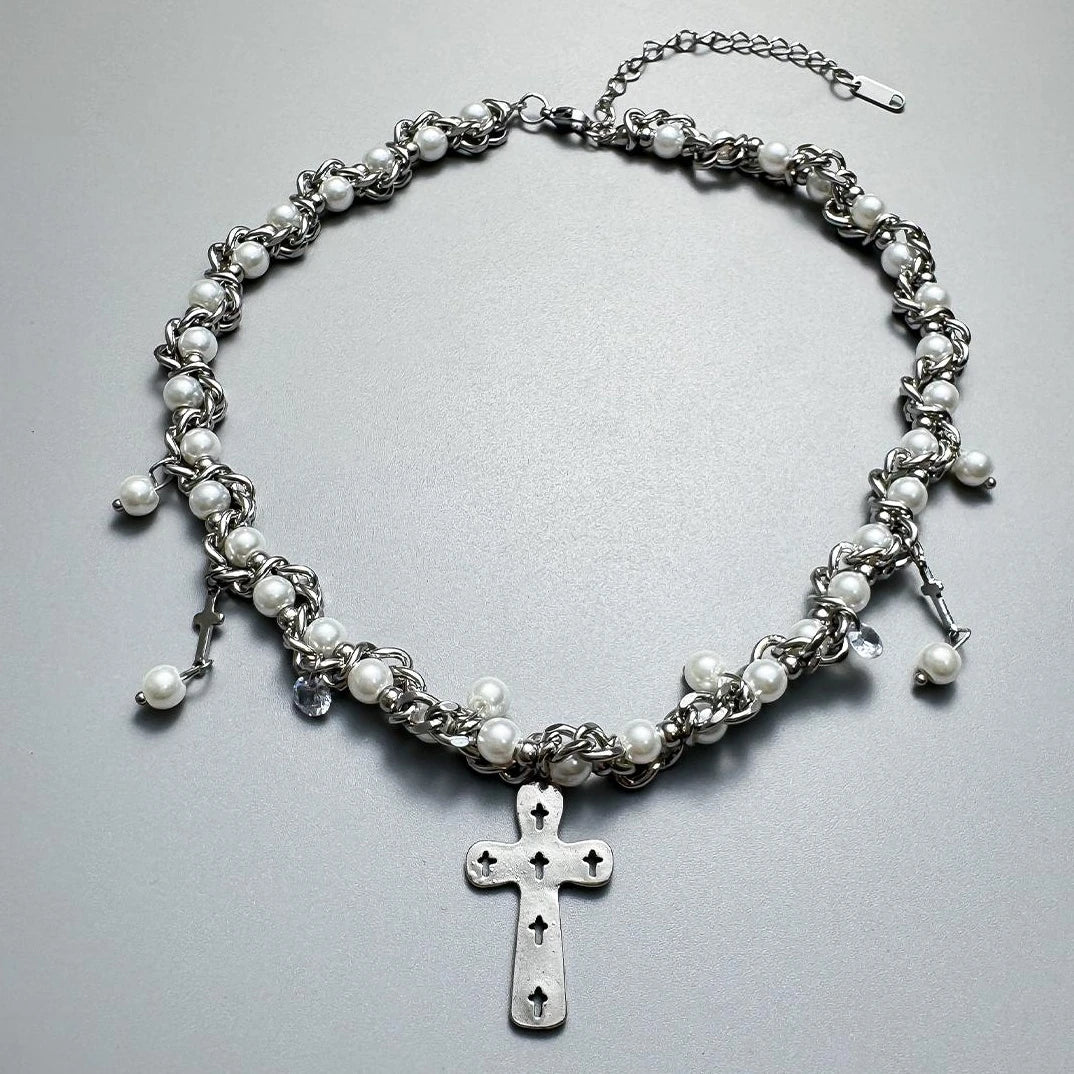 Accessories Hollow Cross Pearl Necklace