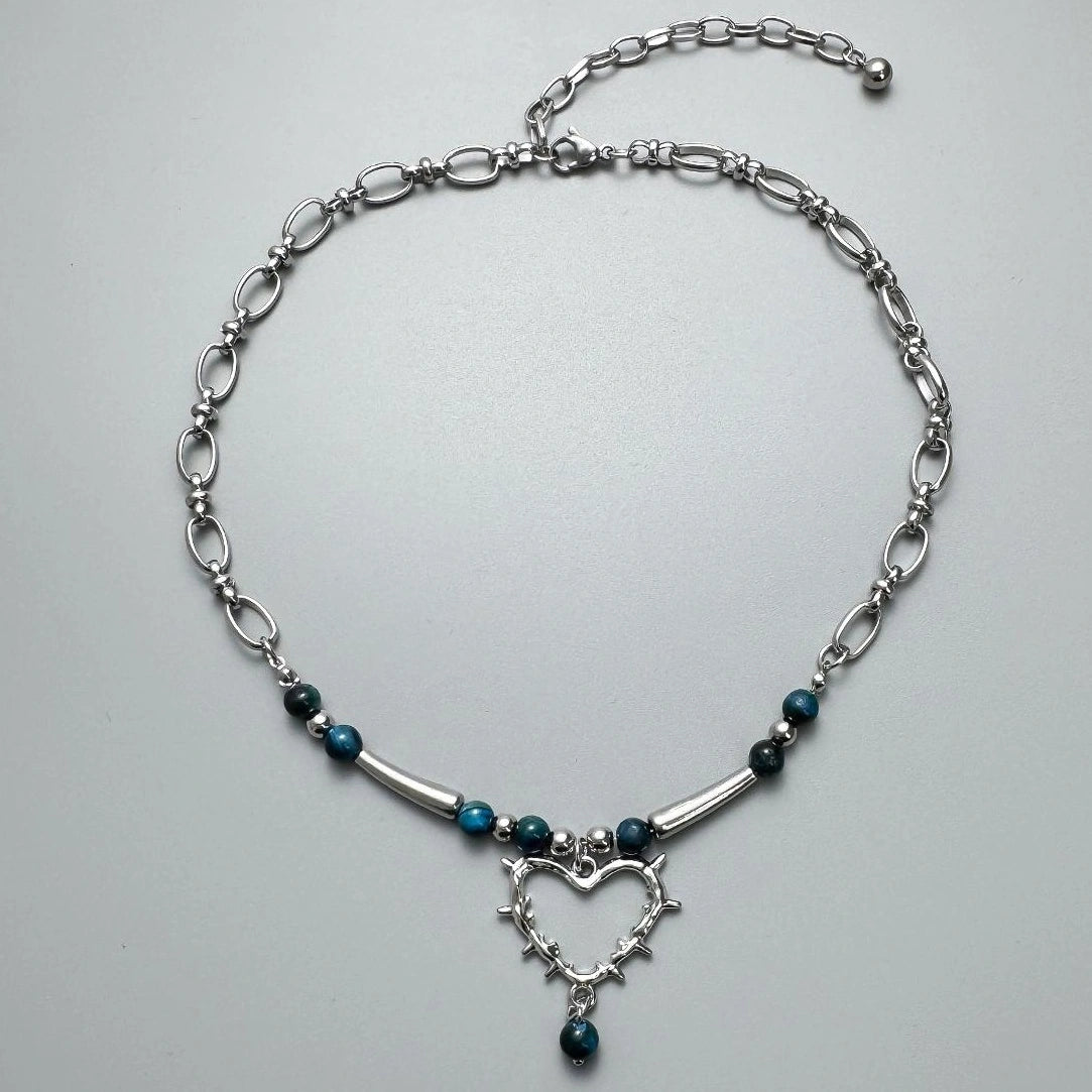 Accessories Hollow Out Blue Beaded Love Choker Necklace