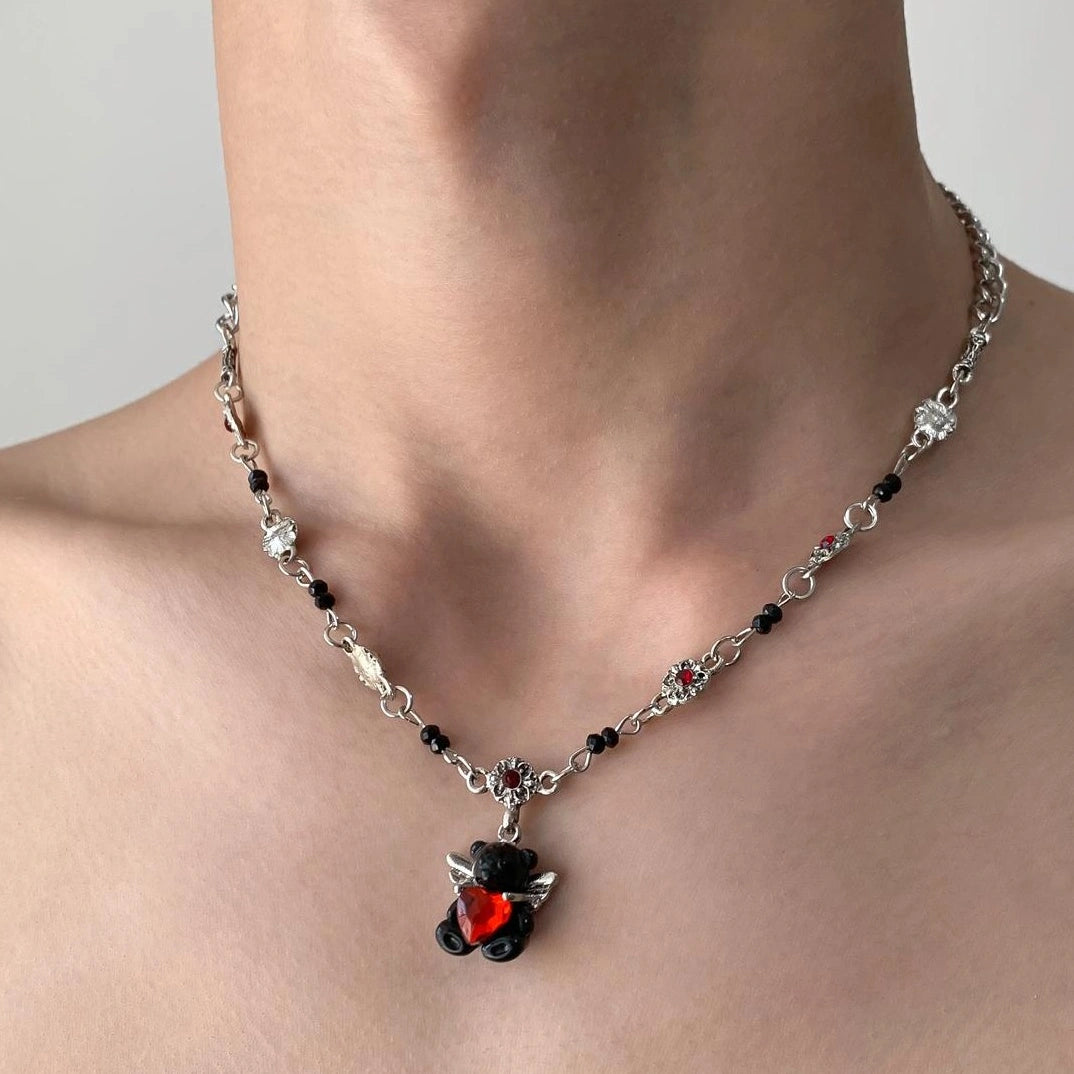 Accessories Interlocking Heart Bear Pendant Necklace