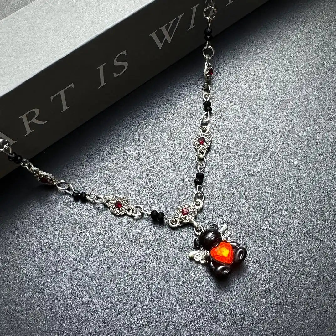 Accessories Interlocking Heart Bear Pendant Necklace