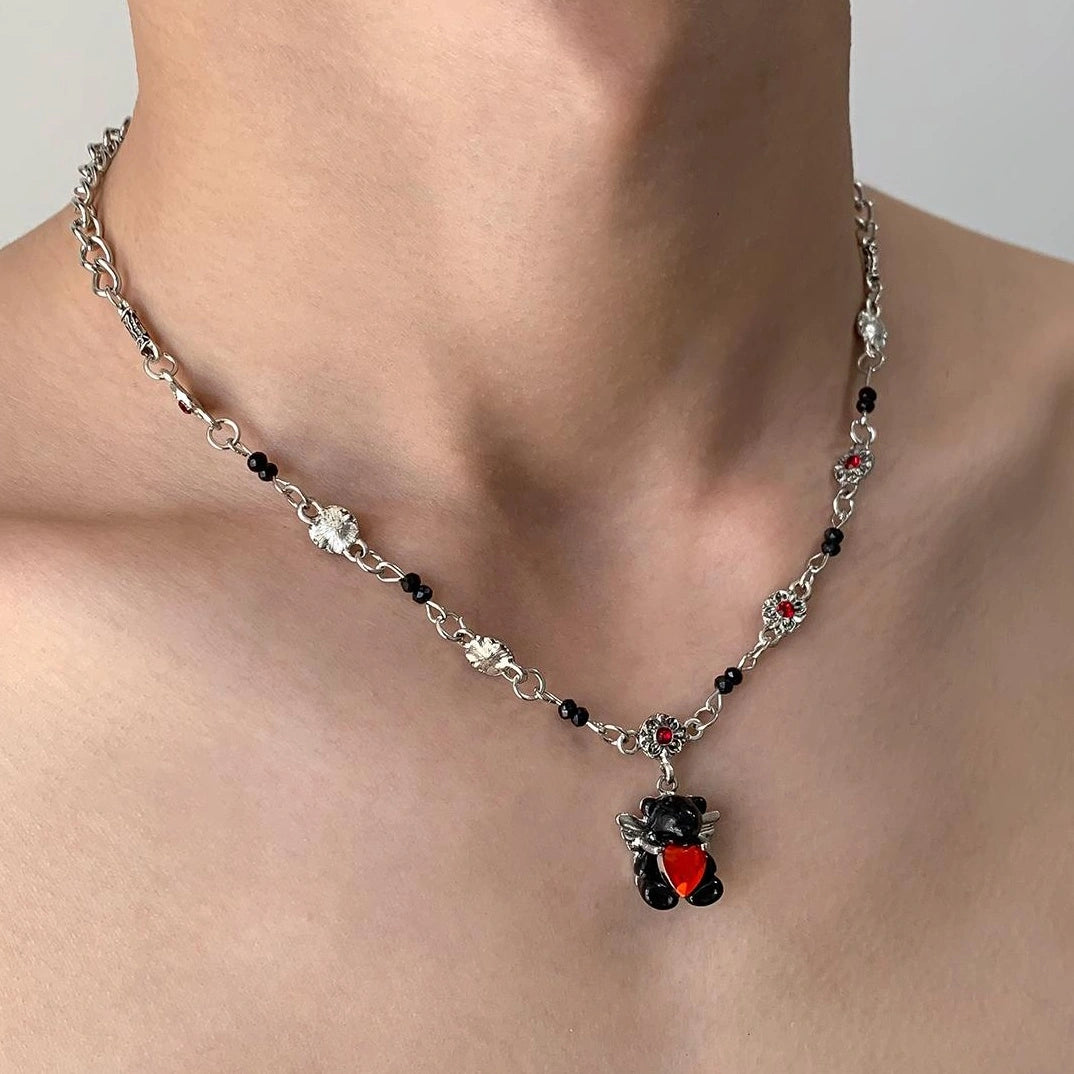 Accessories Interlocking Heart Bear Pendant Necklace