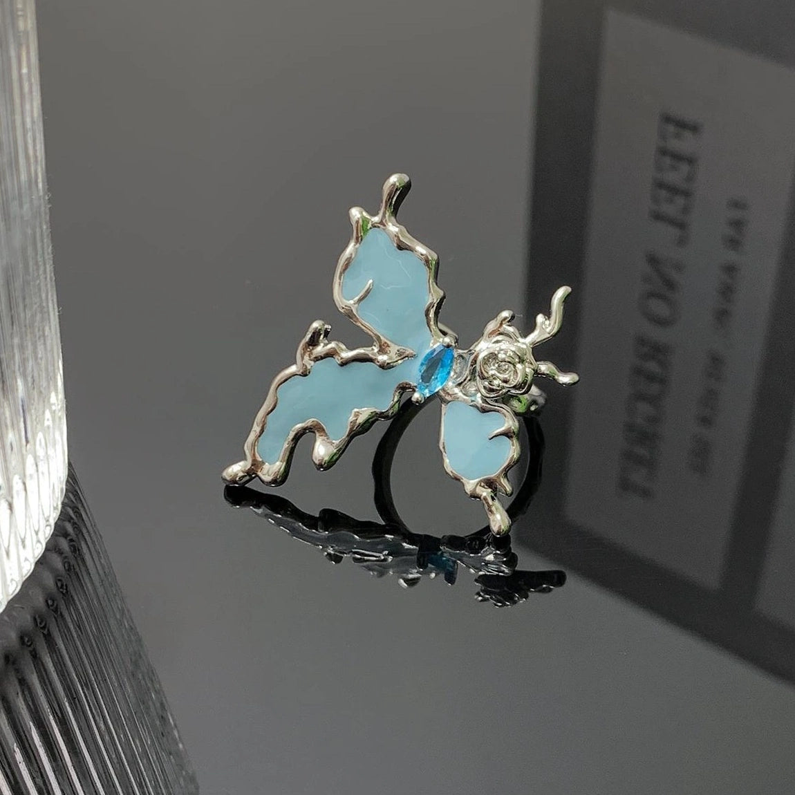 Accessories Irregular Butterfly Rose Open Ring In Haze Blue