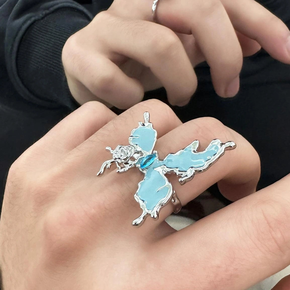 Accessories Irregular Butterfly Rose Open Ring In Haze Blue