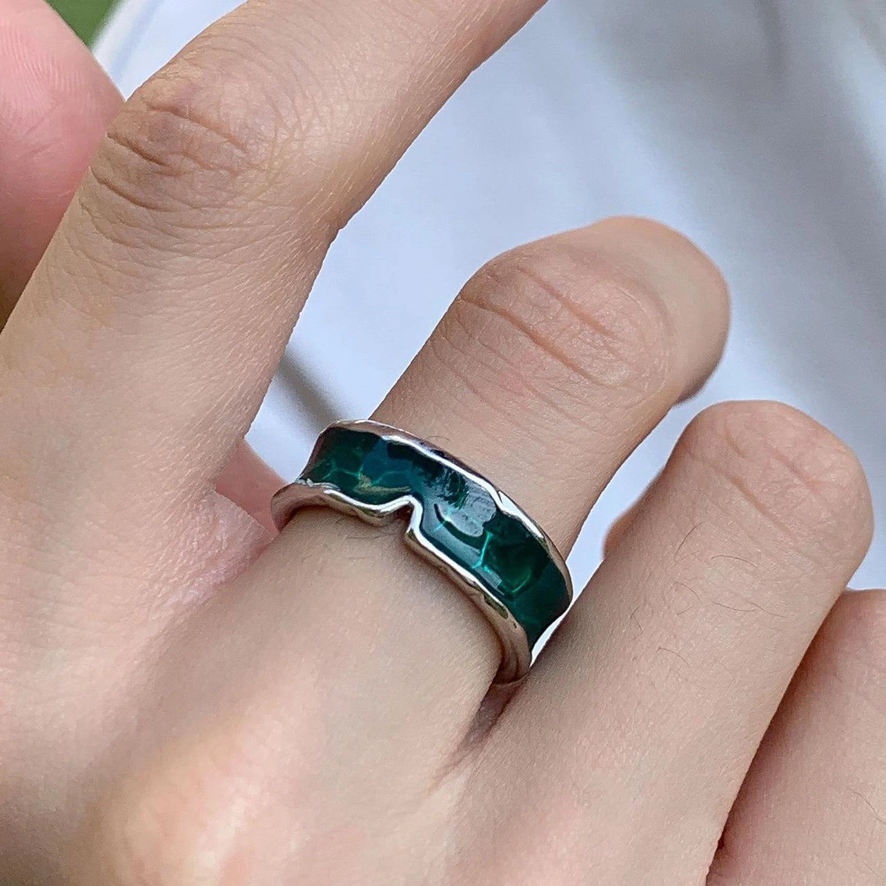 Accessories Irregular Green Resin Ring