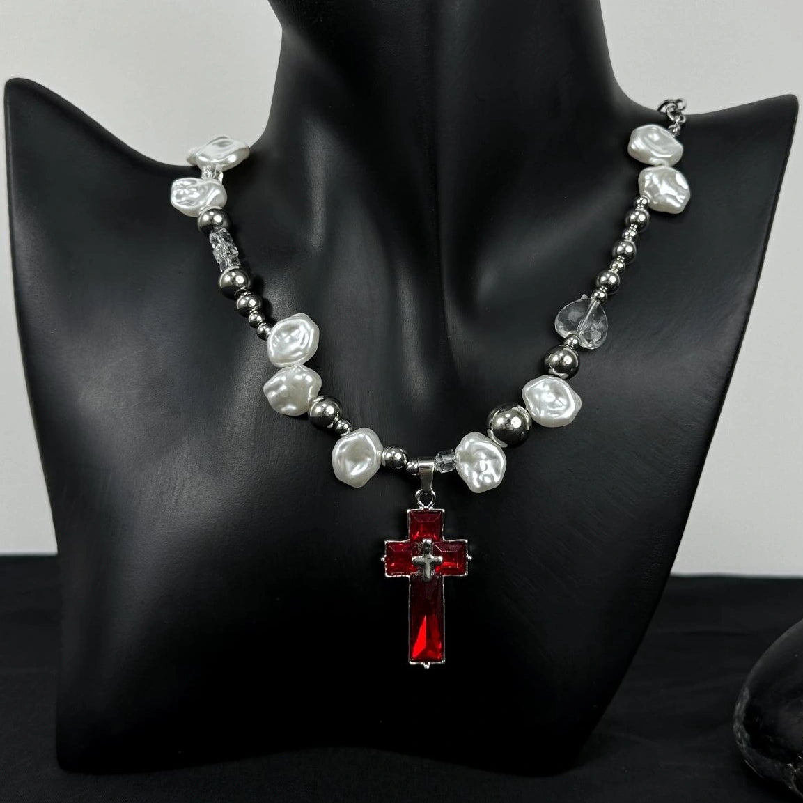 Accessories Irregular Pearl Cross Pendant Y2k Necklace