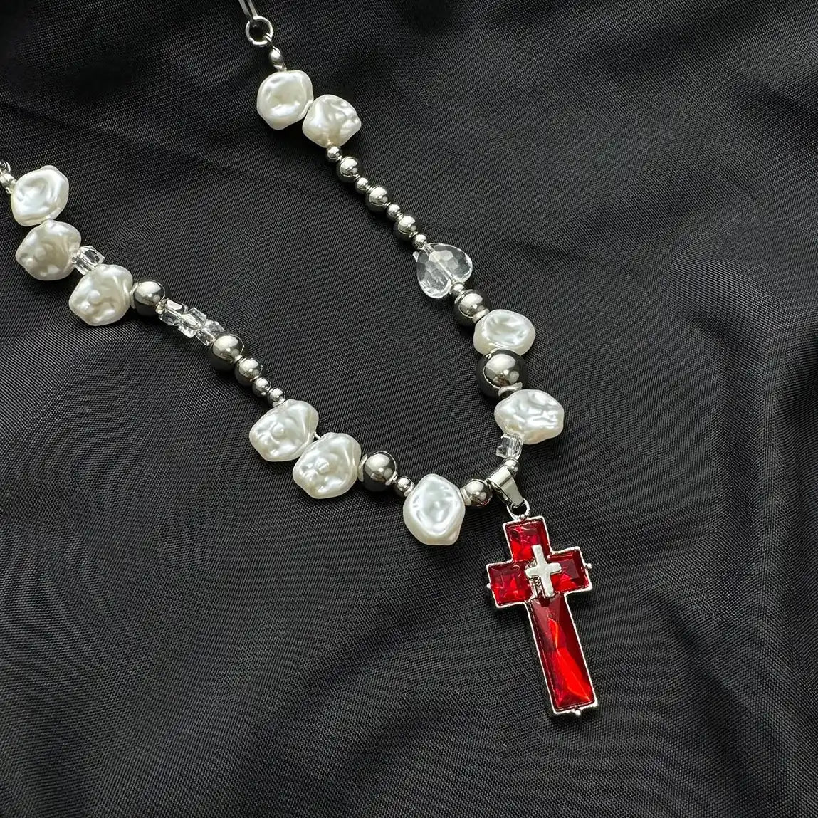 Accessories Irregular Pearl Cross Pendant Y2k Necklace