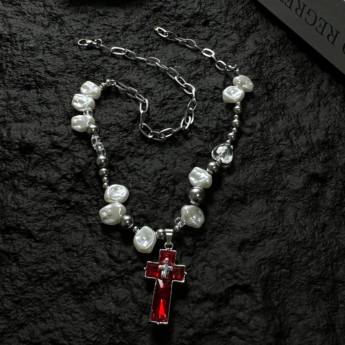 Accessories Irregular Pearl Cross Pendant Y2k Necklace