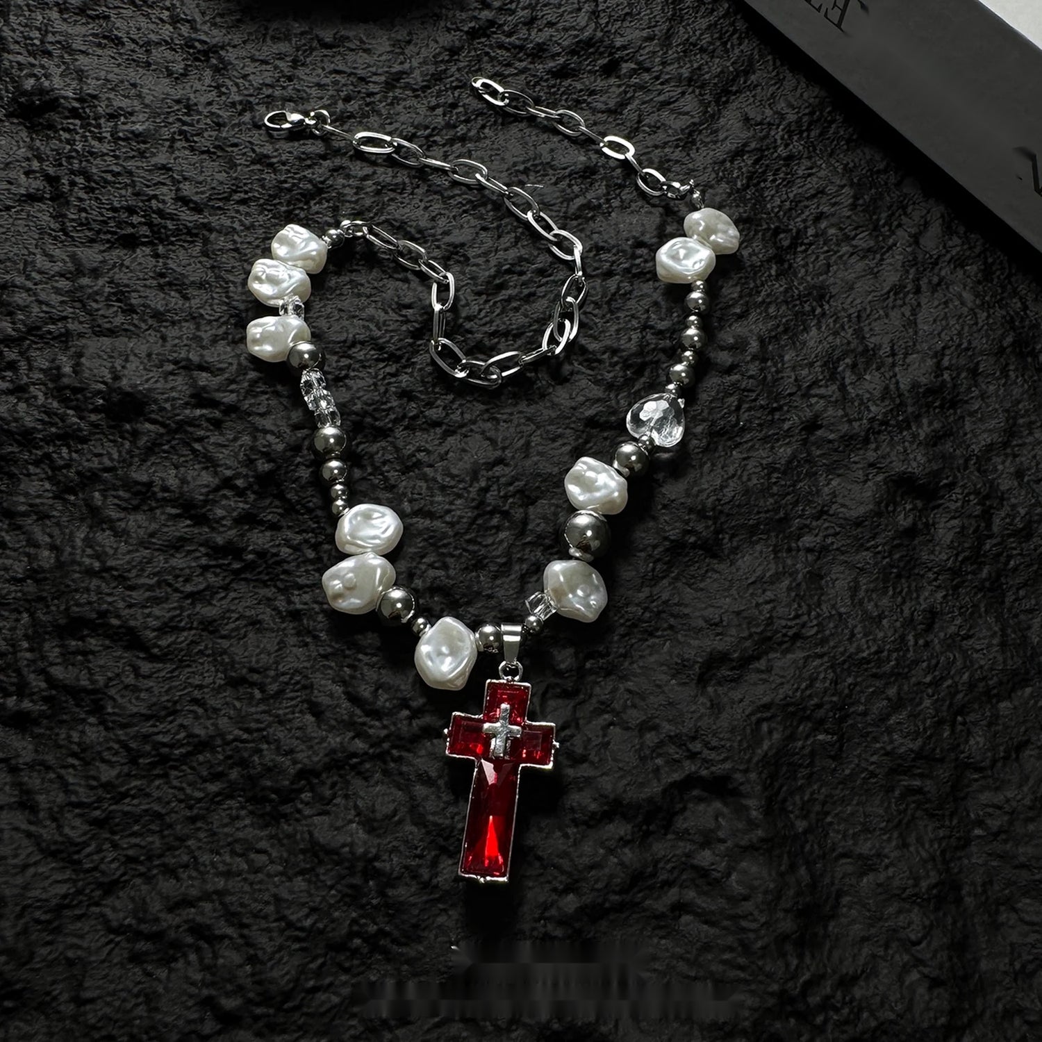 Accessories_Irregular_Pearl_Cross_Pendant_Y2k_Necklace_MISSTT