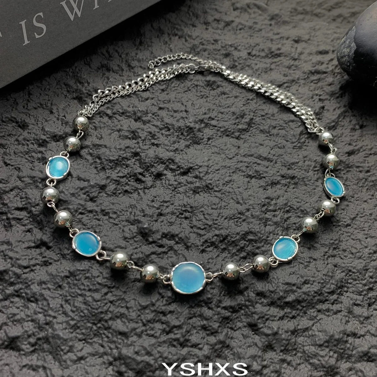 Accessories Japanese Korean Style Blue Cat Eye Beaded Choker Necklace