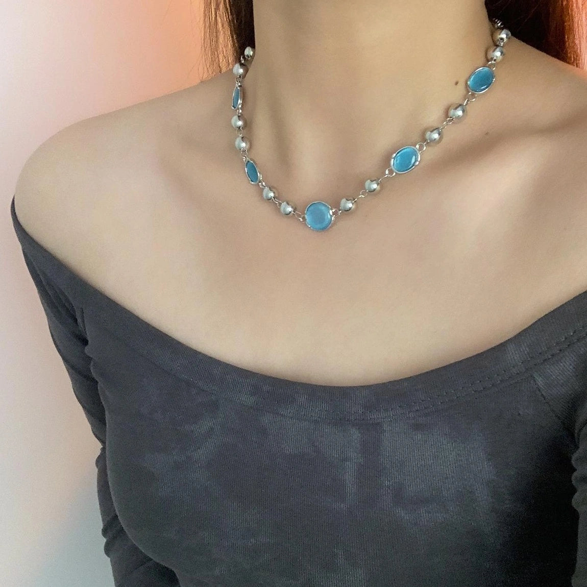 Accessories Japanese Korean Style Blue Cat Eye Beaded Choker Necklace