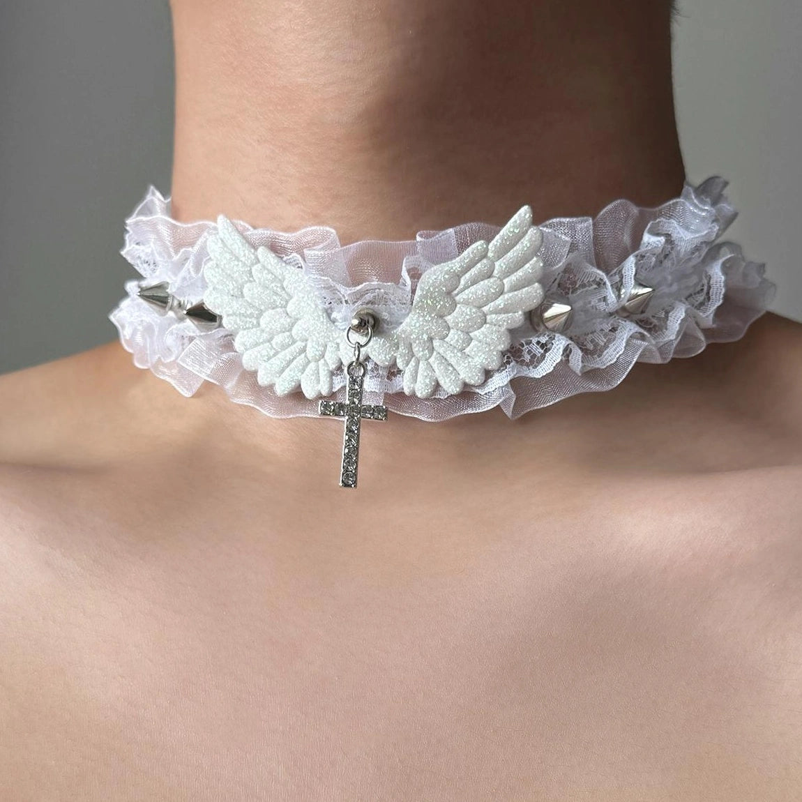 Accessories Lace Choker Necklace With Angel Pendant