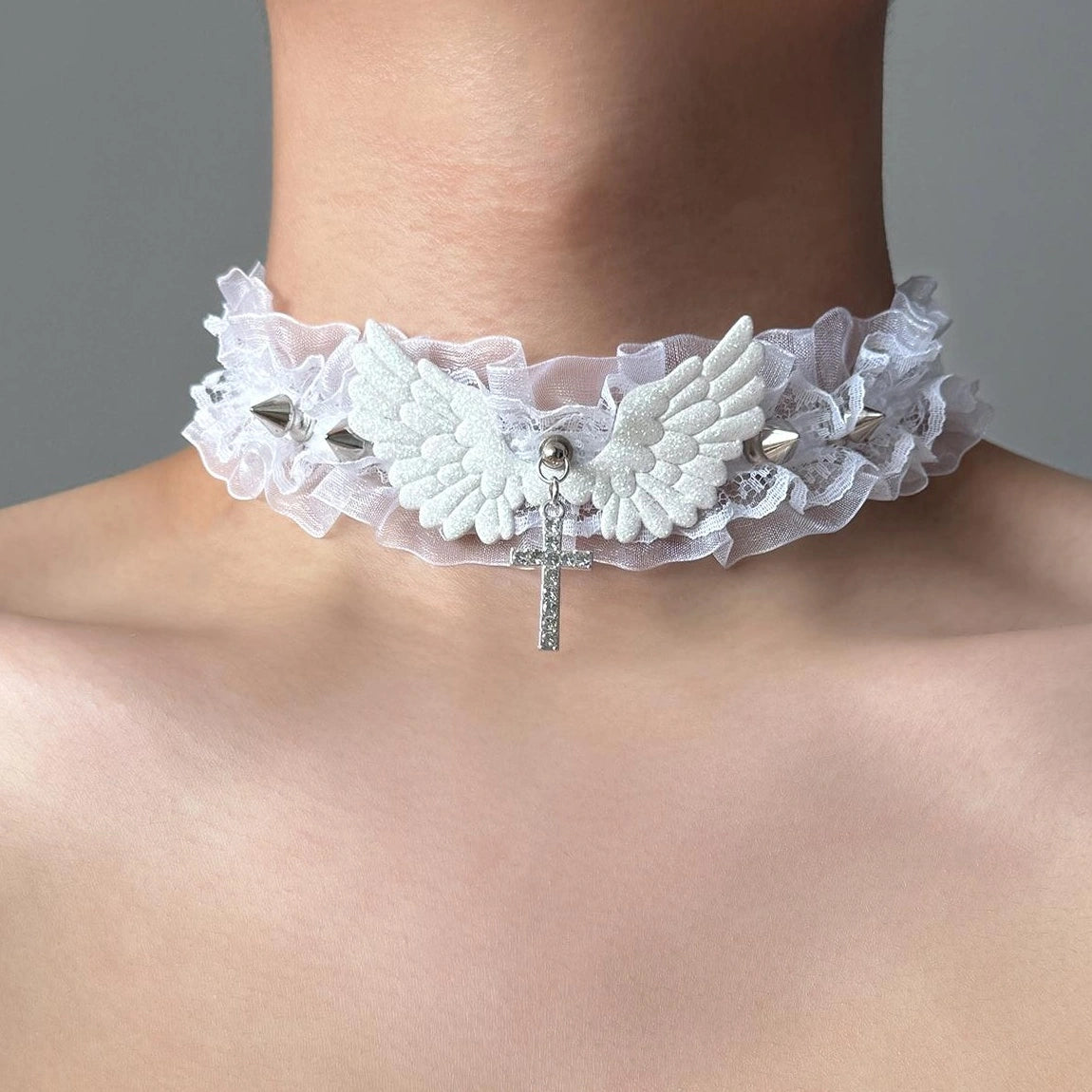 Accessories Lace Choker Necklace With Angel Pendant