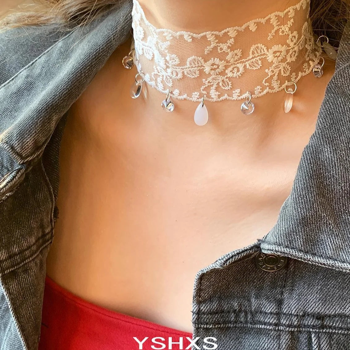 Accessories Lace Drop Tassel Choker Necklace
