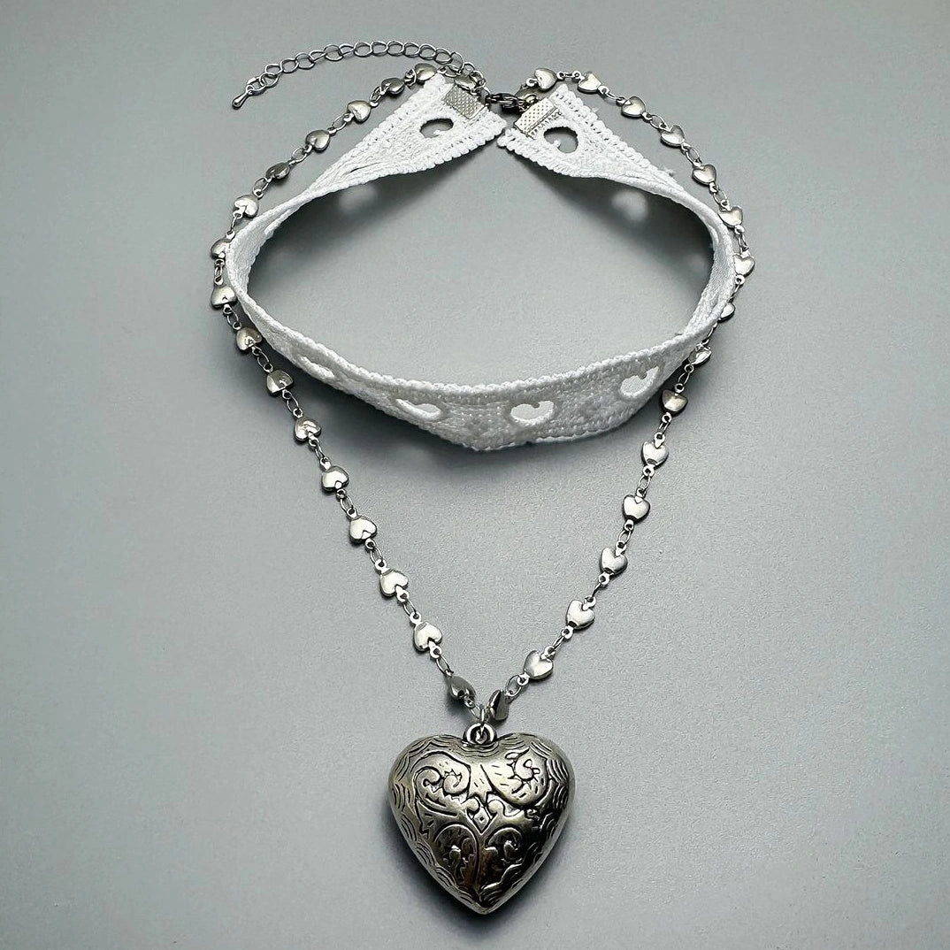Accessories Lace Heart Double Layer Choker Necklace