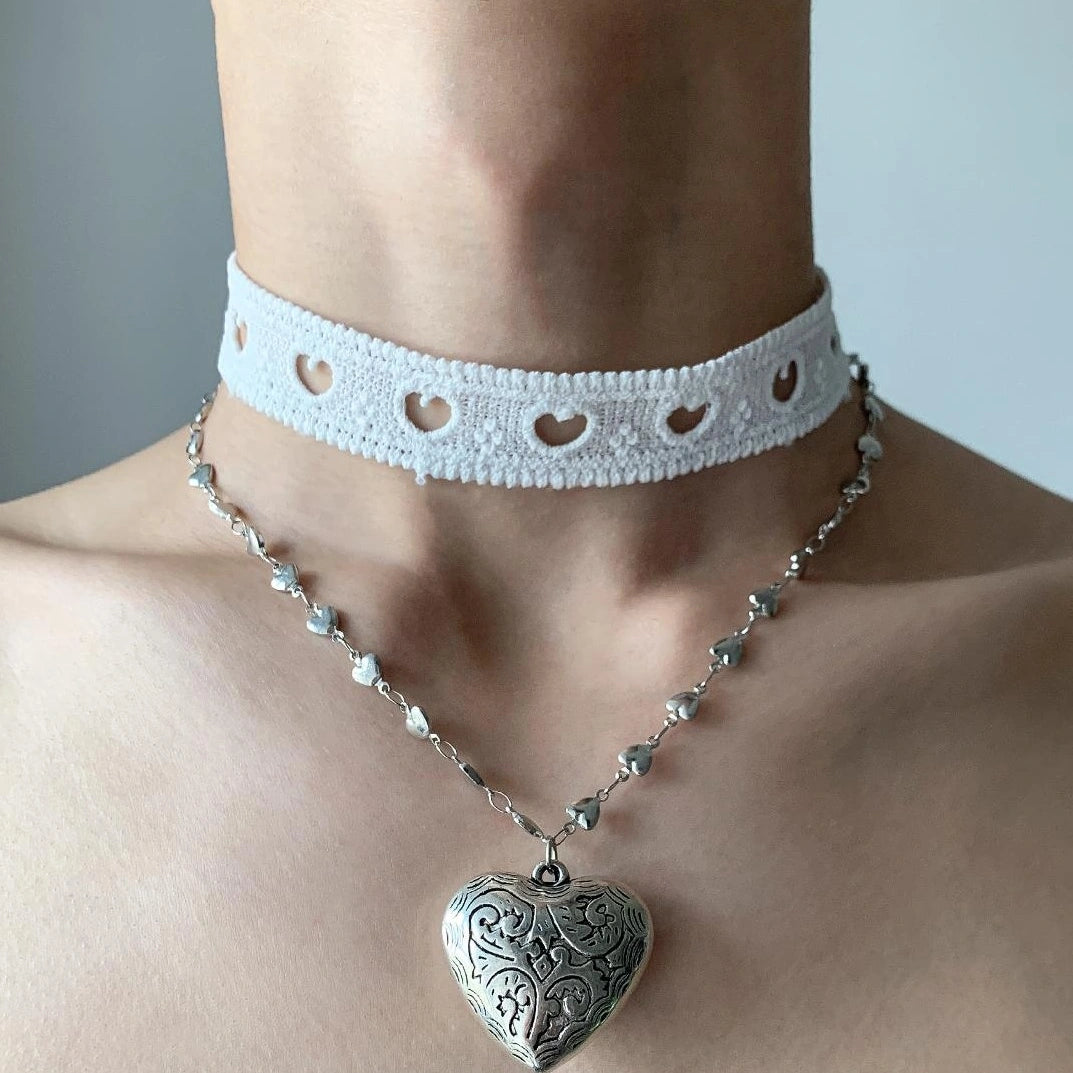 Accessories Lace Heart Double Layer Choker Necklace