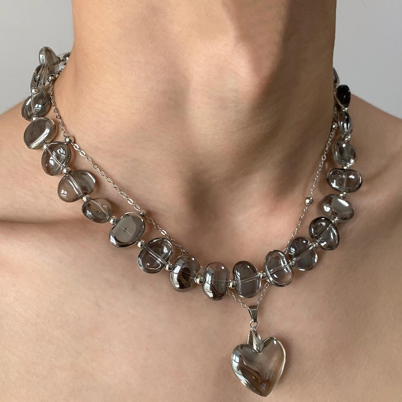 Accessories Layered Crystal Pendant Choker Necklace