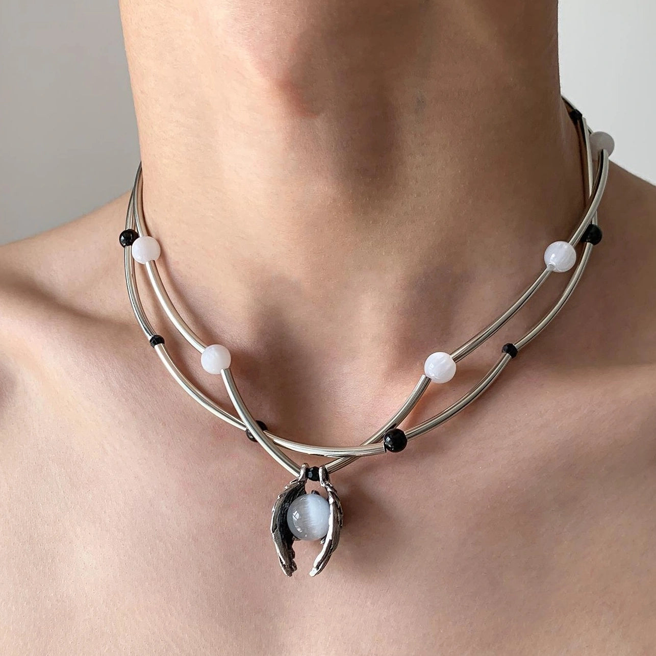 Accessories Layered Cyberpunk Moonstone Pendant Necklace