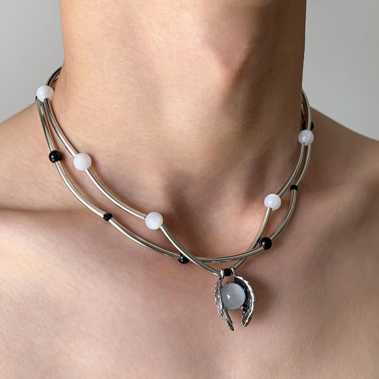 Accessories Layered Cyberpunk Moonstone Pendant Necklace