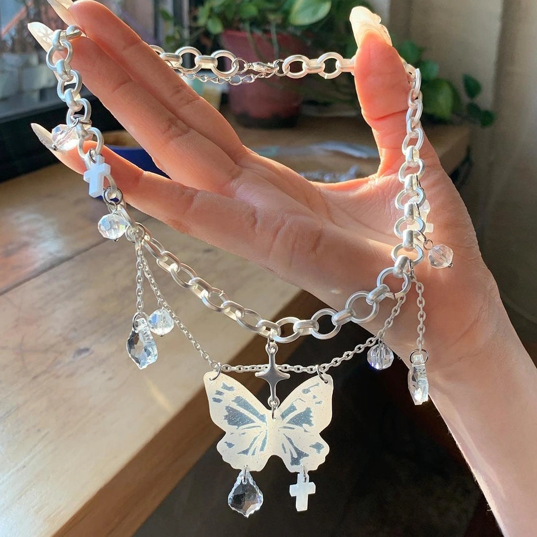 Accessories Layered Fringe Butterfly Choker Necklace