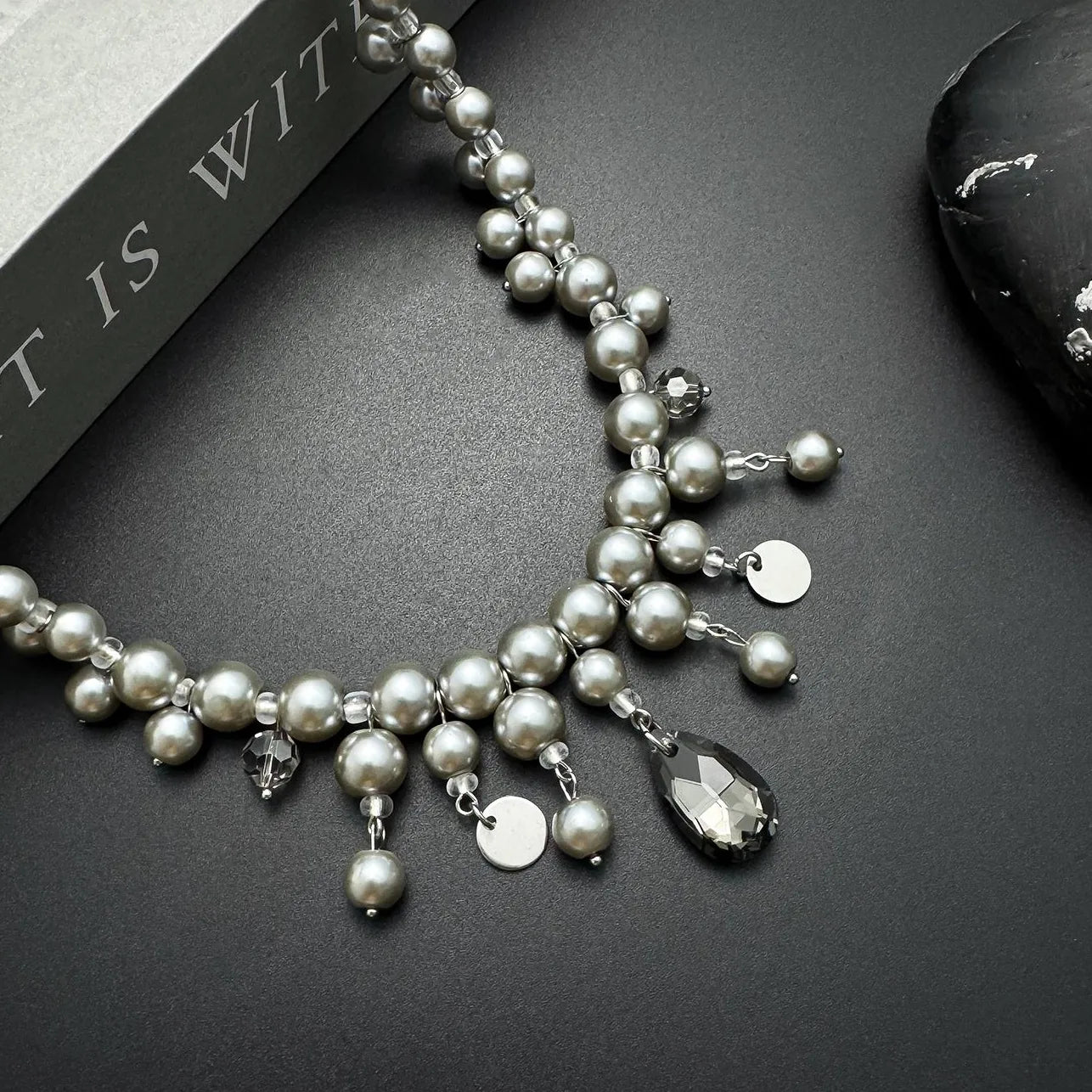Accessories Layered Gray Pearl Drop Pendant Necklace