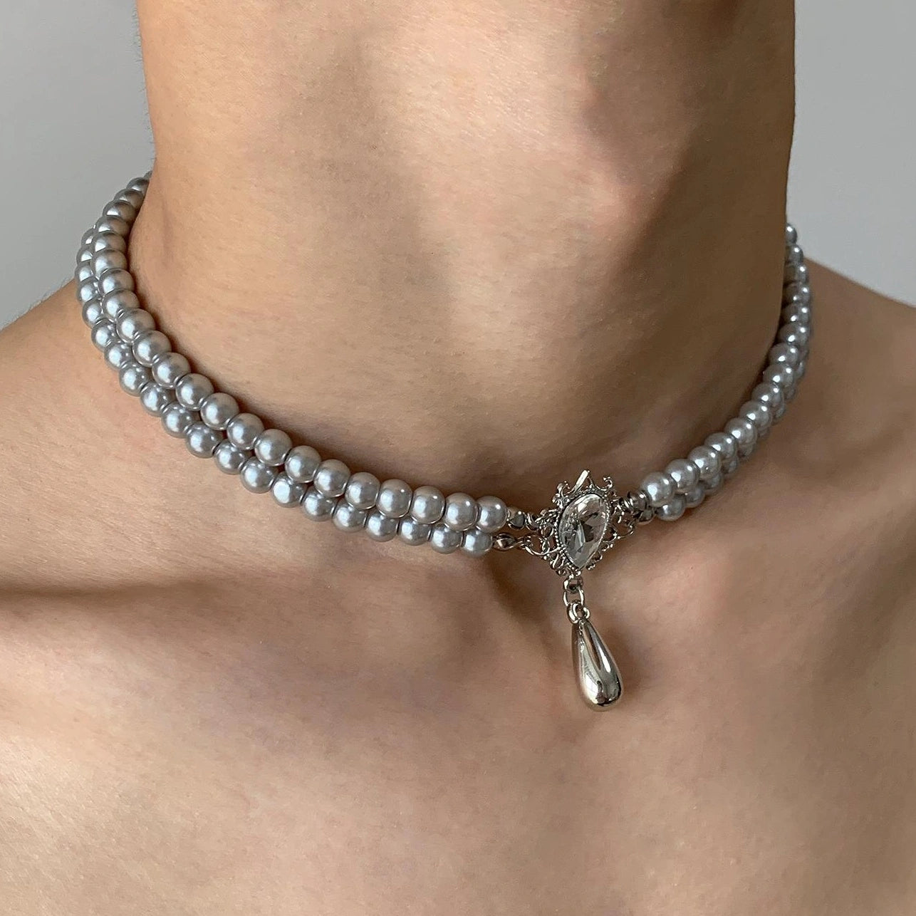 Accessories Layered Gray Pearl & Zircon Necklace