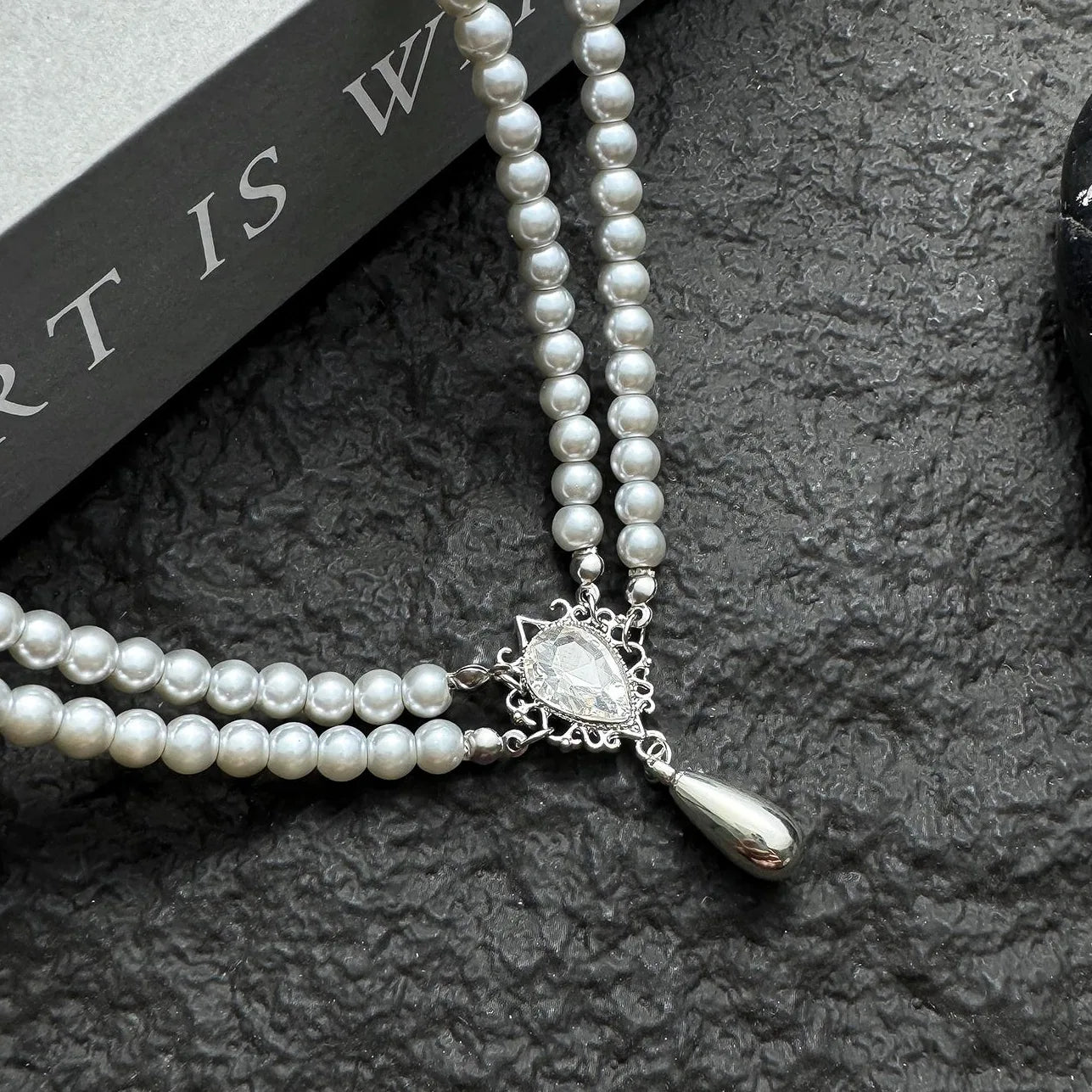 Accessories Layered Gray Pearl & Zircon Necklace