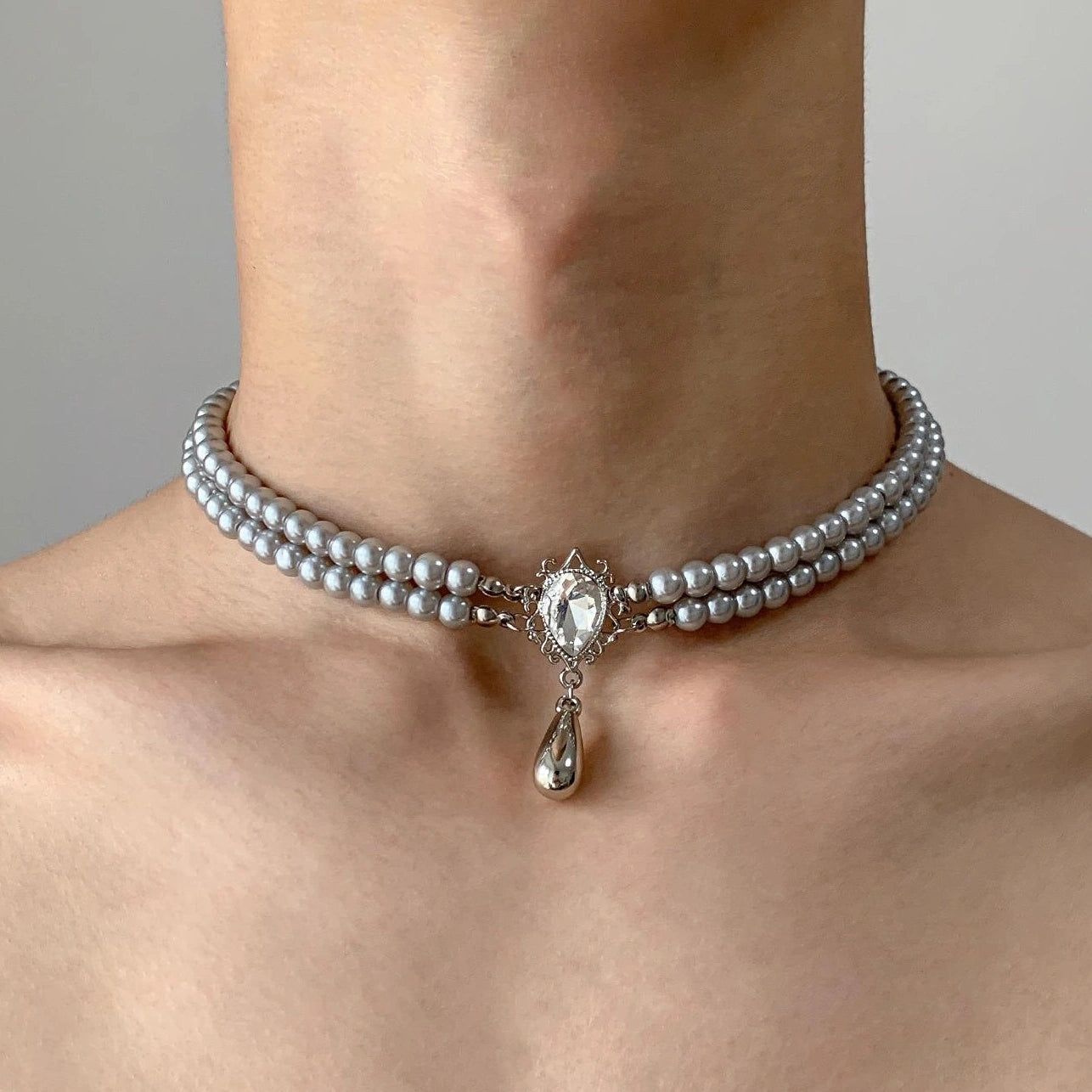 Accessories Layered Gray Pearl & Zircon Necklace