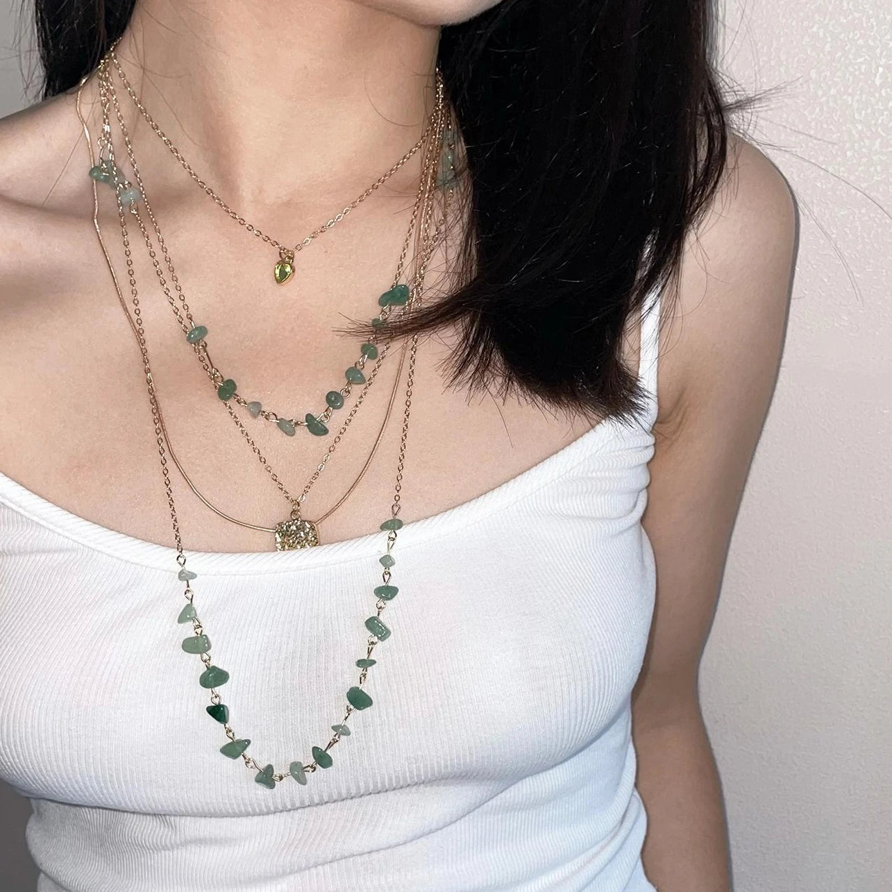 Accessories Layered Green Stone Bohemian Necklace