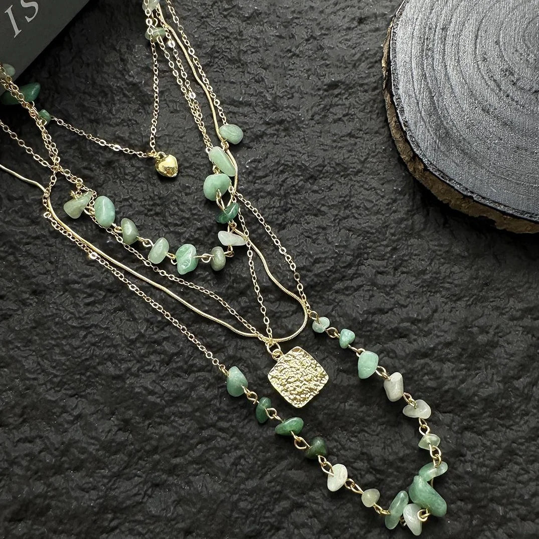 Accessories Layered Green Stone Bohemian Necklace