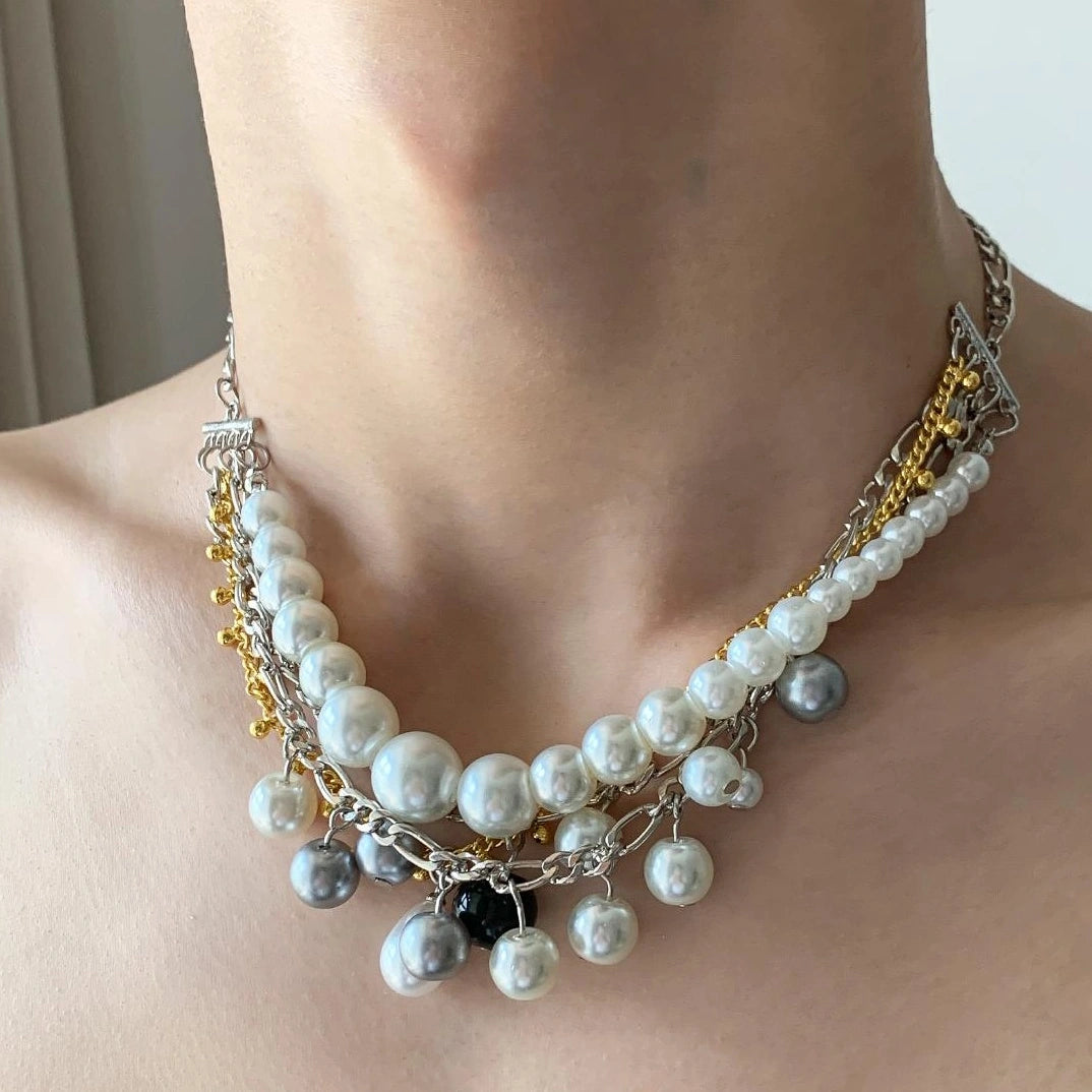 Accessories Layered Pearl Strand Fringe Necklace