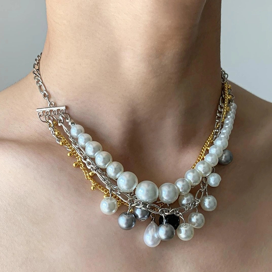 Accessories Layered Pearl Strand Fringe Necklace