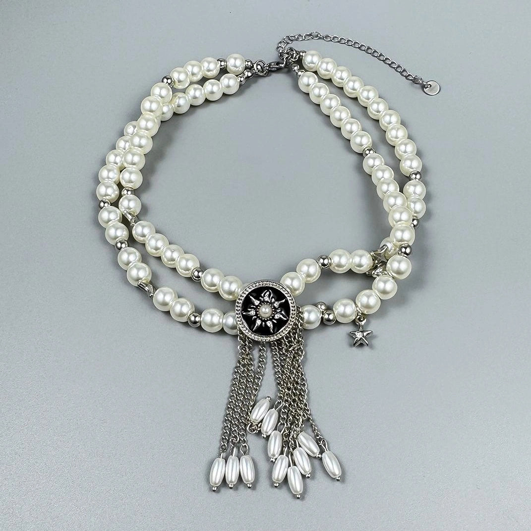 Accessories Layered Pearl Tassel Pendant Choker