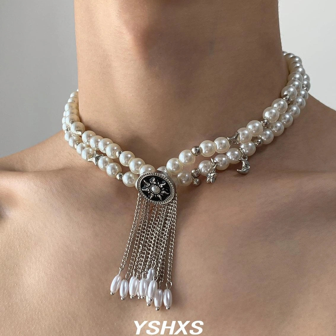 Accessories Layered Pearl Tassel Pendant Choker