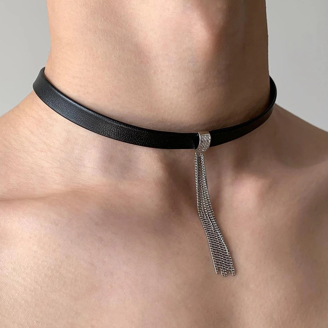 Accessories Leather Lace Choker Necklace With Extender Chain