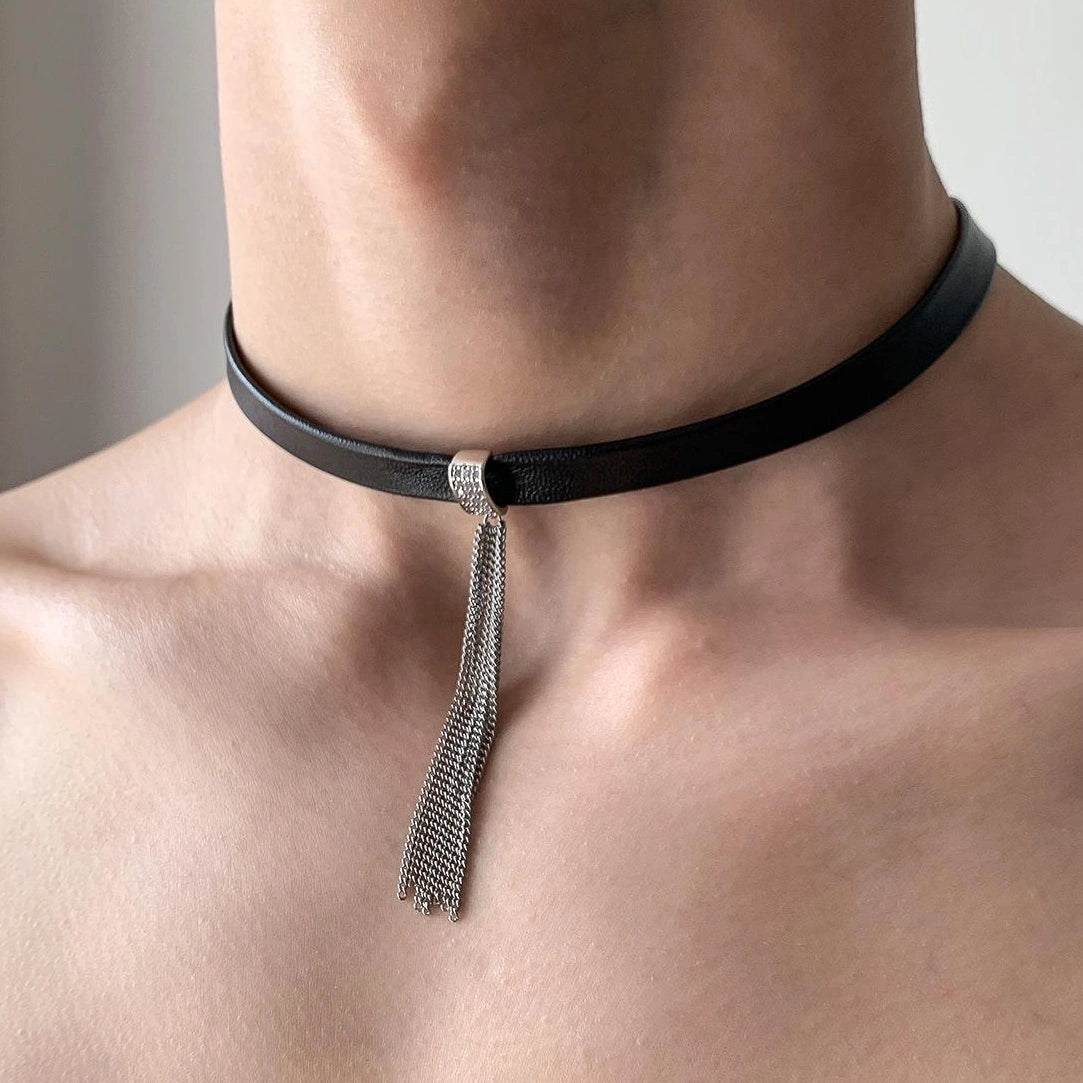 Accessories Leather Lace Choker Necklace With Extender Chain