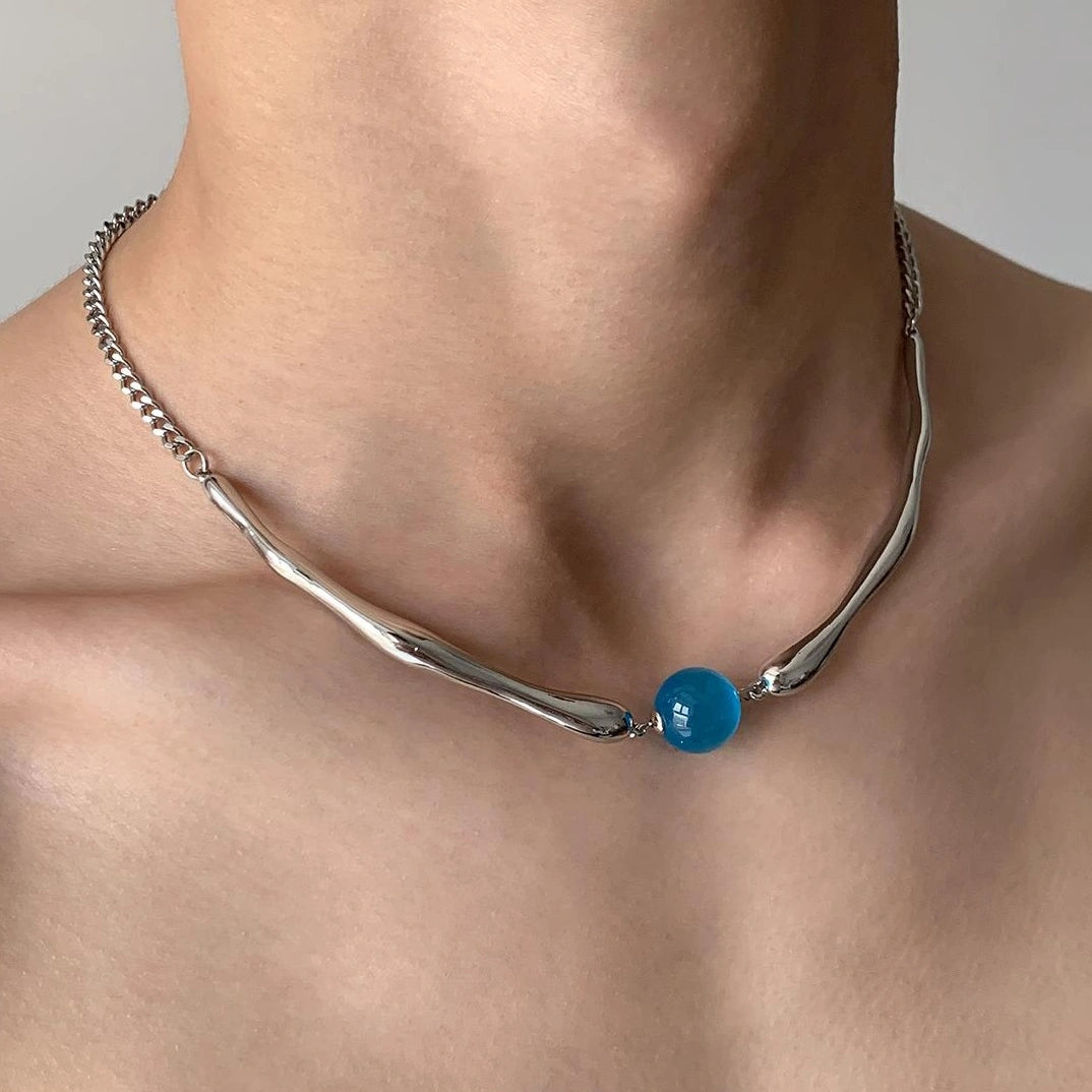 Accessories Mechanical Blue Cat Eye Metal Choker