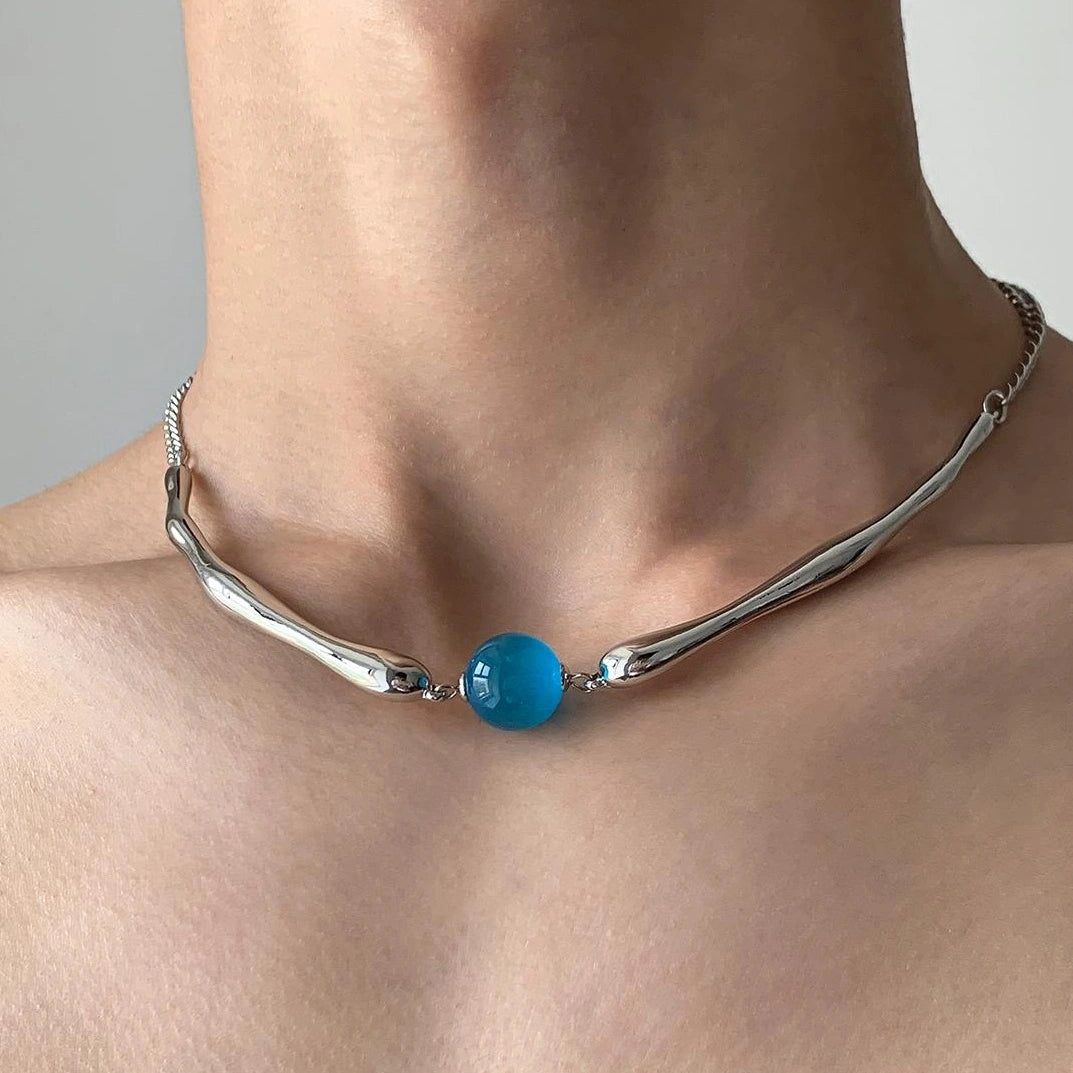 Accessories Mechanical Blue Cat Eye Metal Choker