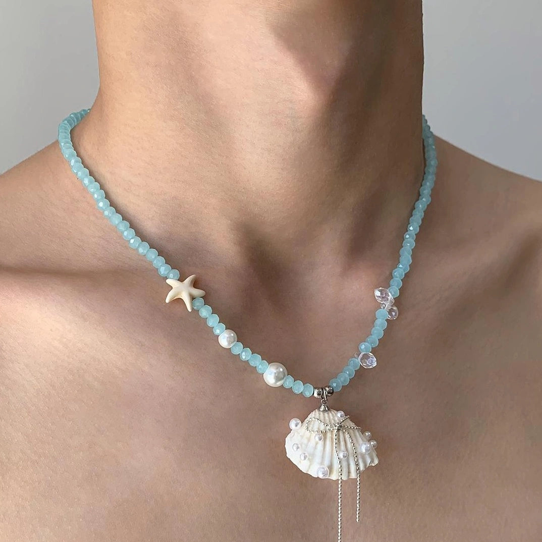 Accessories Ocean Breeze Shell Necklace With Blue Crystal
