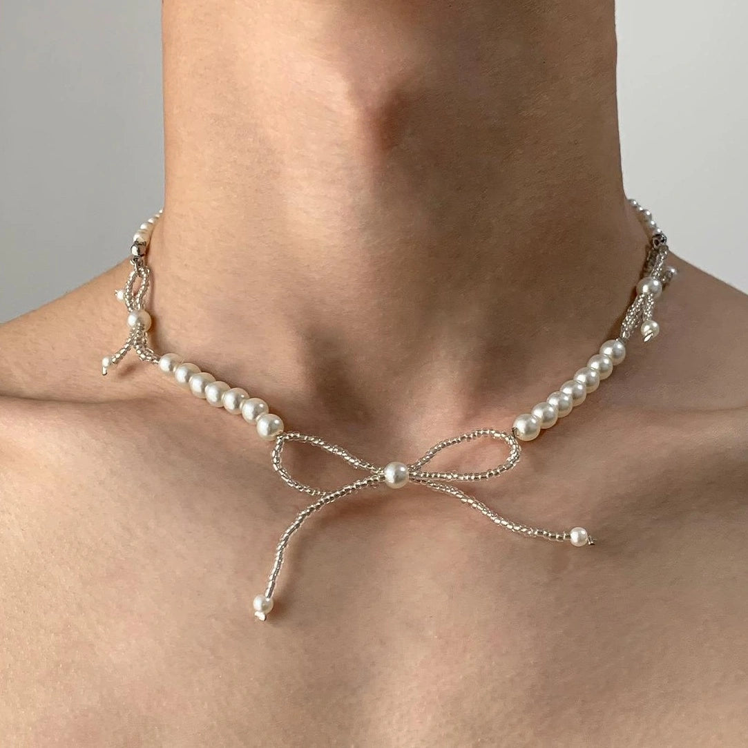 Accessories Pearl Bow Choker Necklace