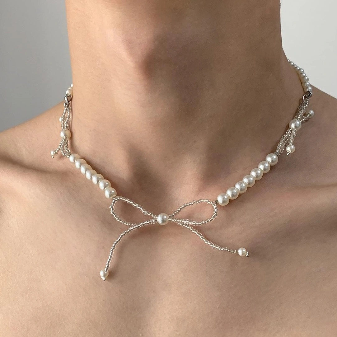 Accessories Pearl Bow Choker Necklace
