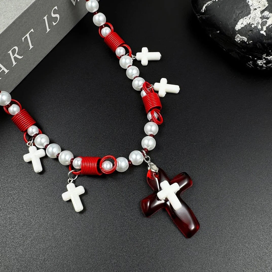 Accessories Pearl Cross Pendant Choker Necklace