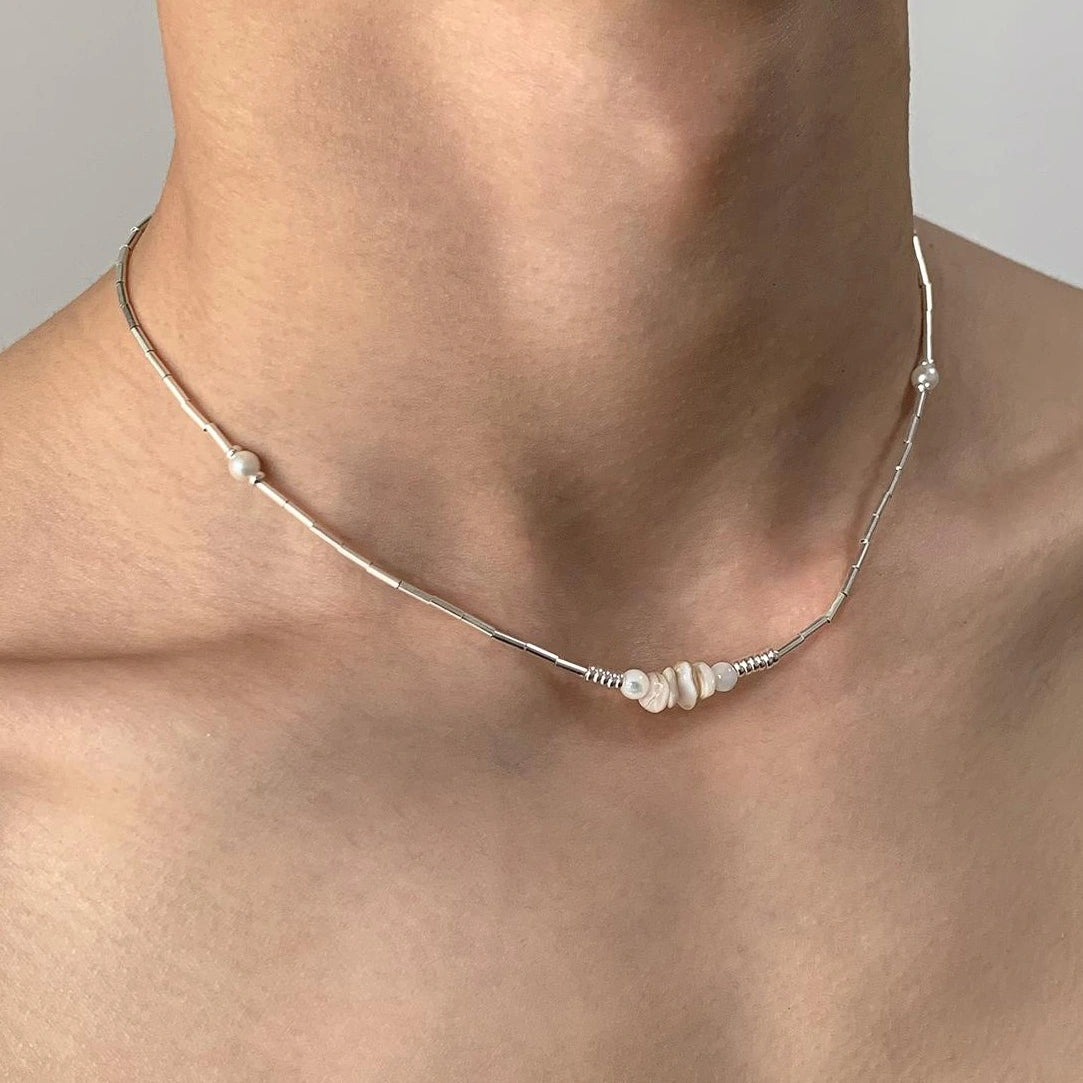 Accessories Pearl Crushed Stone Pendant Choker