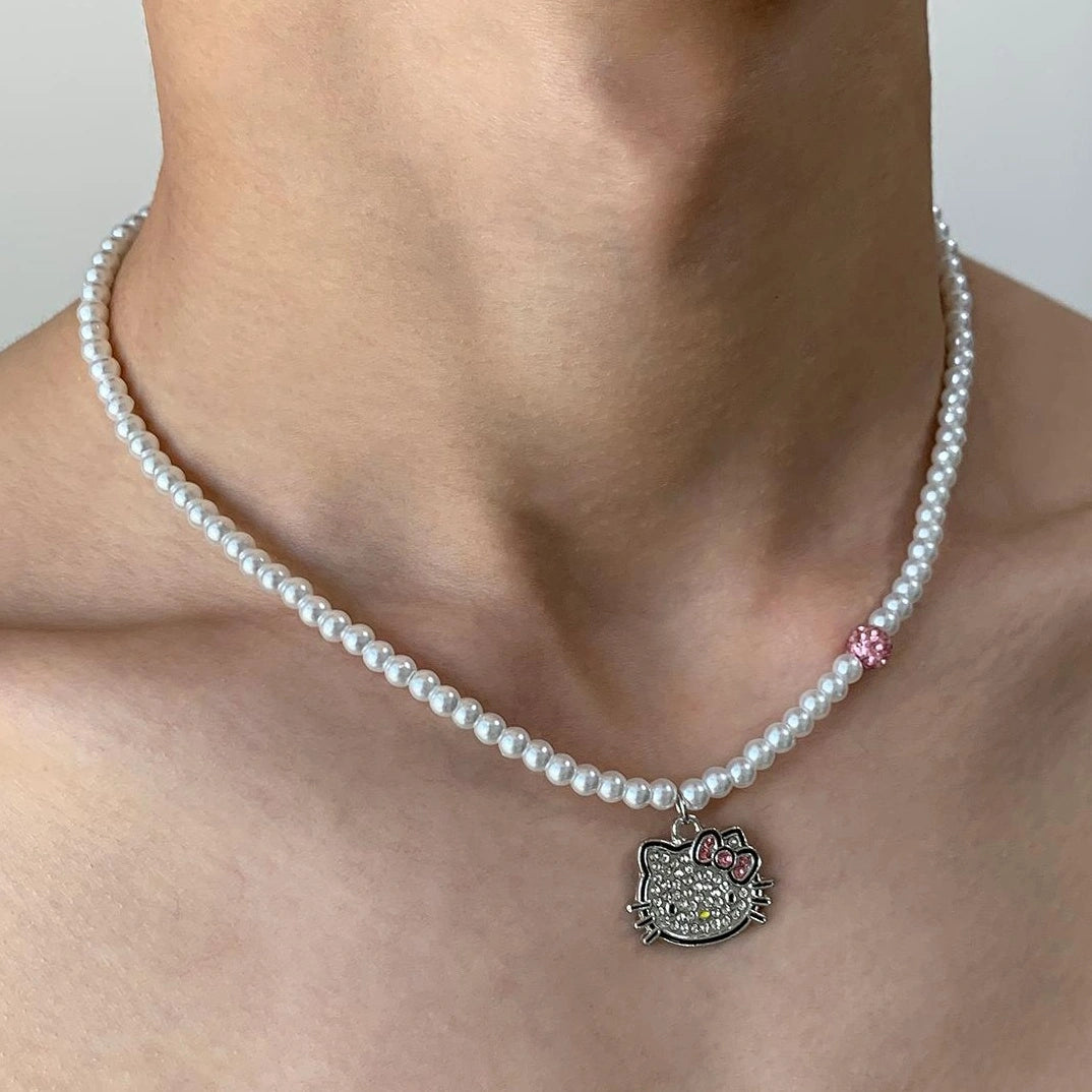 Accessories Pearl Kt Cat Pendant Choker Necklace