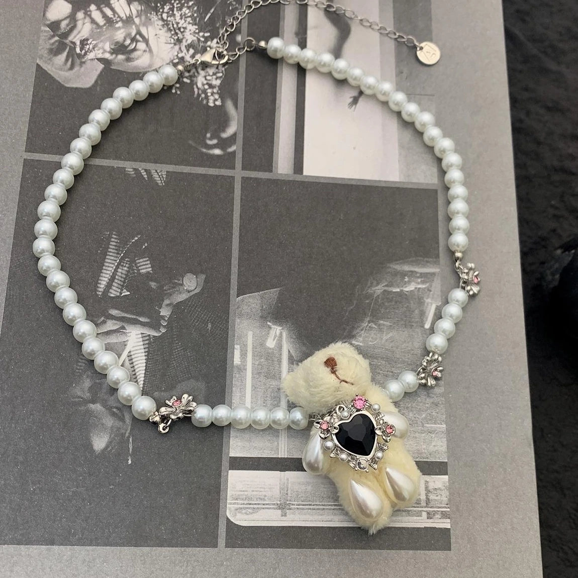 Accessories Pearl String Teddy Bear Choker Necklace