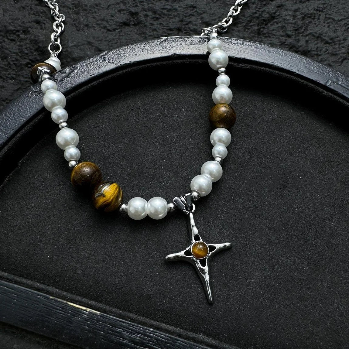 Accessories Pearl & Cat S Eye Cross Pendant Choker Necklace